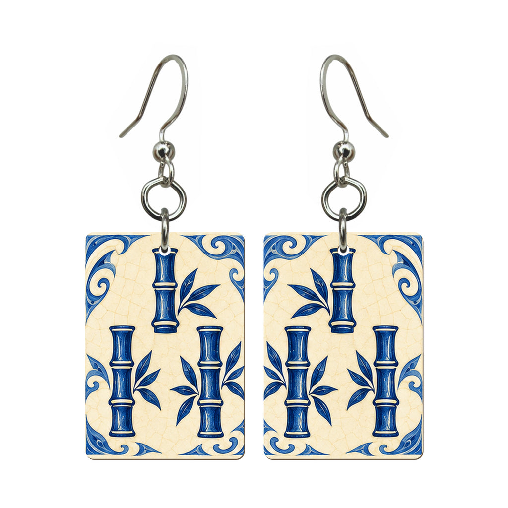 Pottery Wind Three Bamboo Mahjong Earrings | FWMJ104 — earring pair