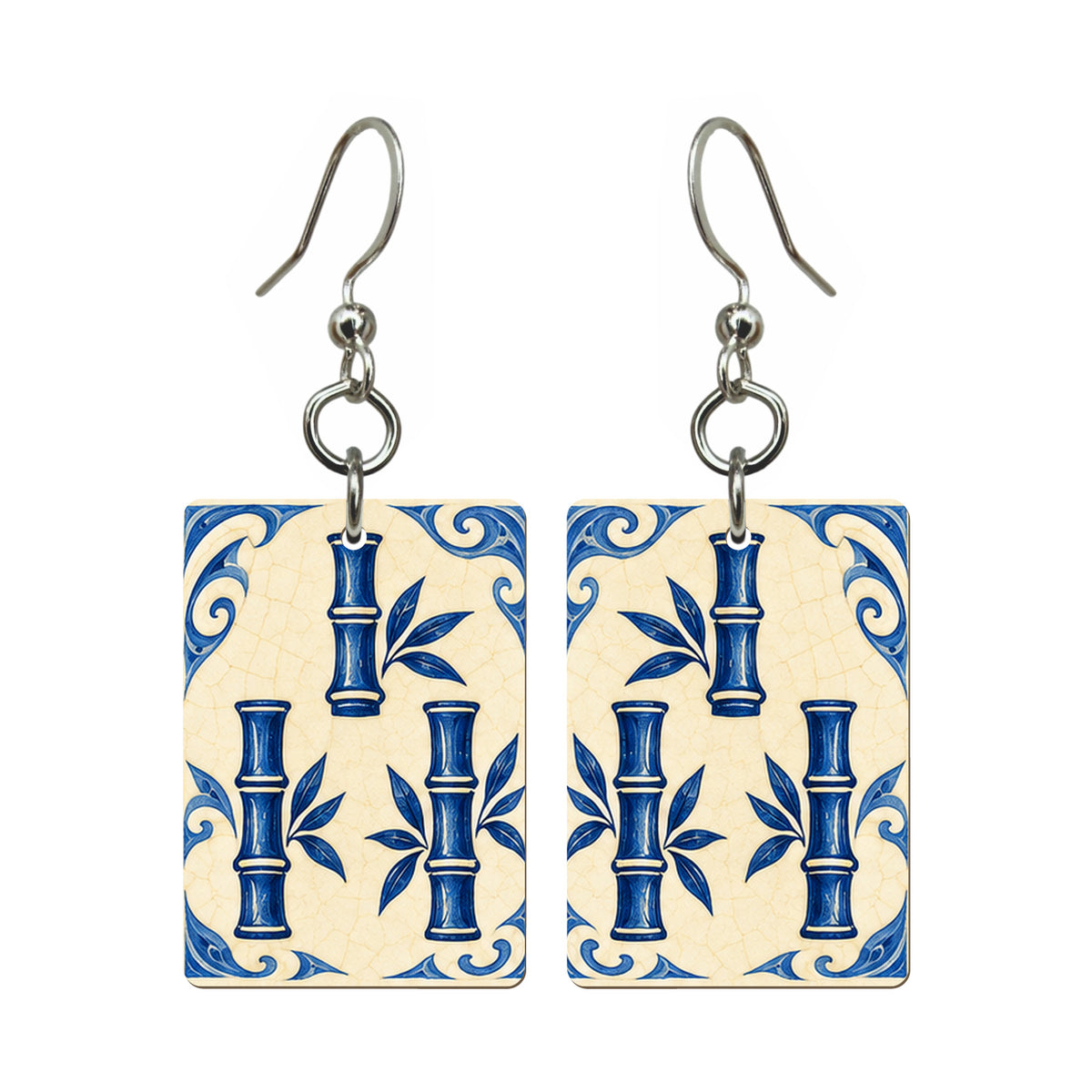 Pottery Wind Three Bamboo Mahjong Earrings | FWMJ104 — earring pair