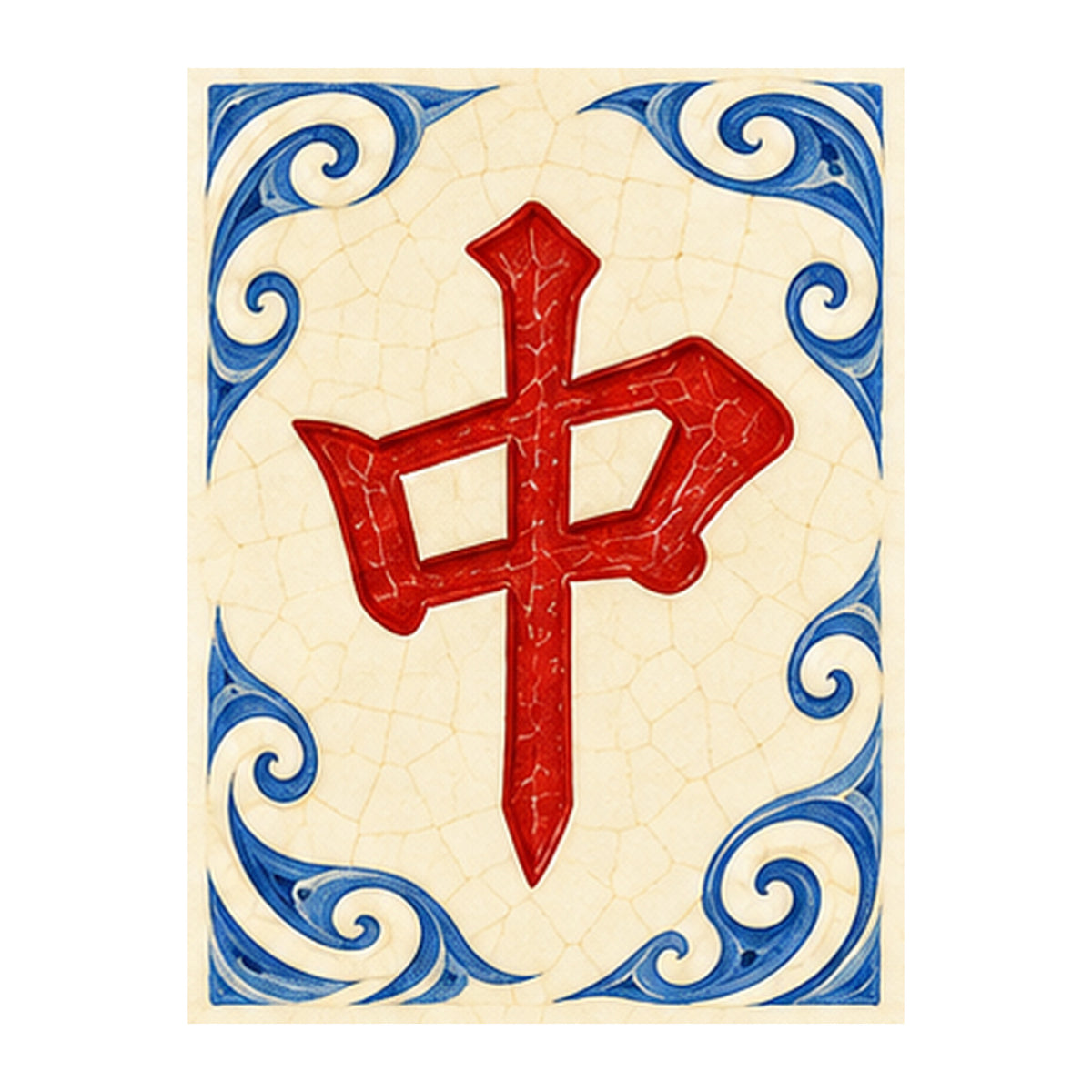 Pottery Wind Red Dragon Mahjong Earrings | FWMJ107 — artwork detail