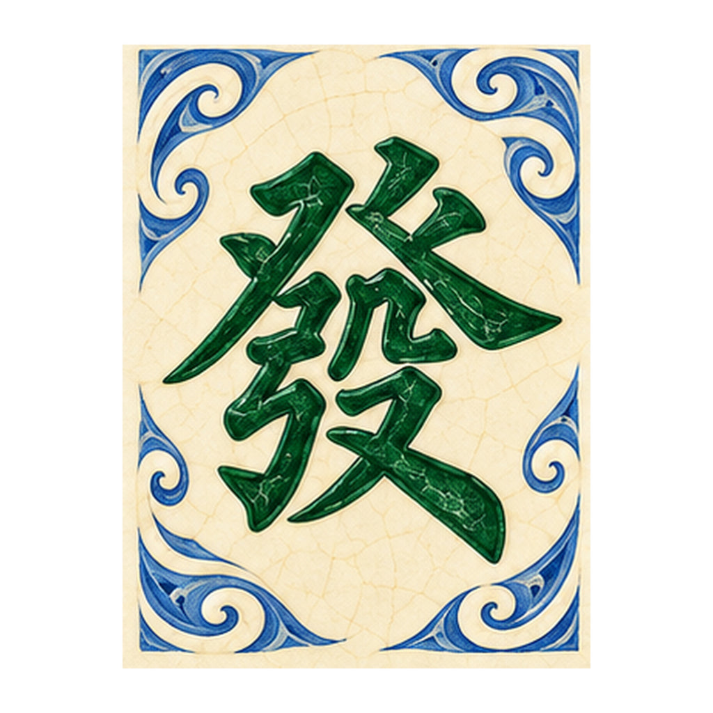 Pottery Wind Green Dragon Mahjong Earrings | FWMJ108 — artwork detail