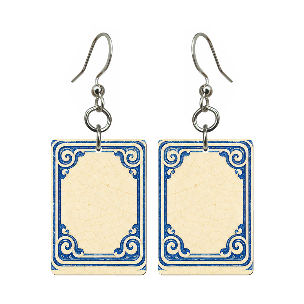 Pottery Wind White Dragon Mahjong Earrings | FWMJ109 — earring pair