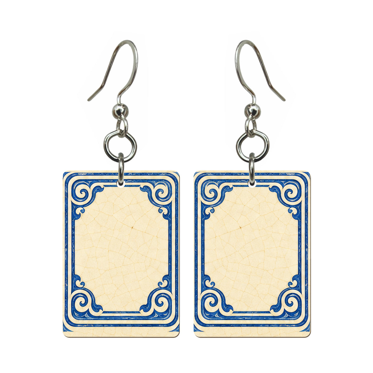Pottery Wind White Dragon Mahjong Earrings | FWMJ109 — earring pair