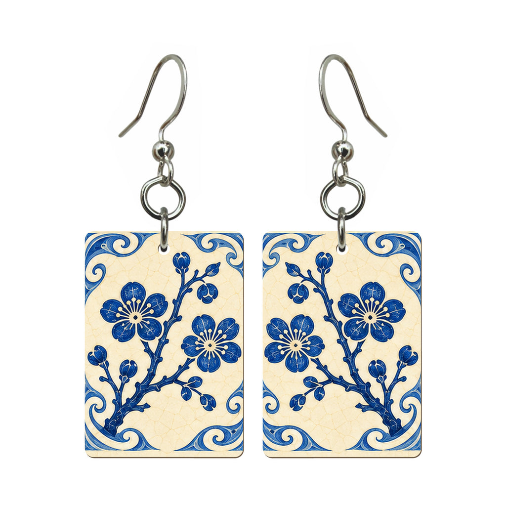 Pottery Wind Plum Blossom Mahjong Earrings | FWMJ110 — earring pair