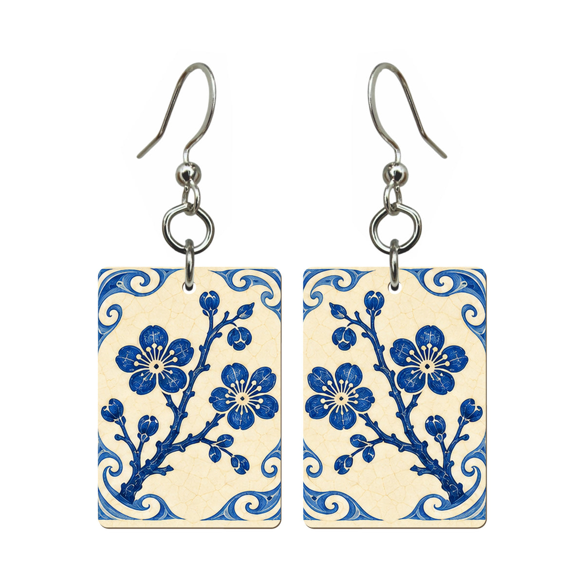 Pottery Wind Plum Blossom Mahjong Earrings | FWMJ110 — earring pair
