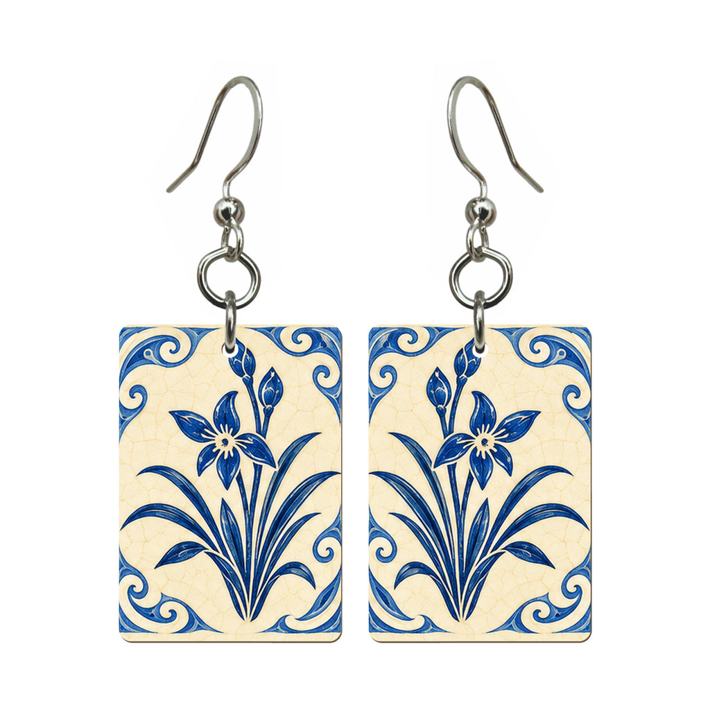 Pottery Wind Orchid Mahjong Earrings | FWMJ111 — earring pair
