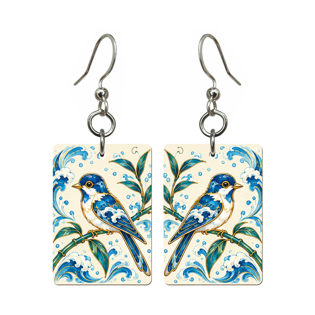 Tide Wind Bamboo Bird Mahjong Earrings | FWMJ115 — earring pair