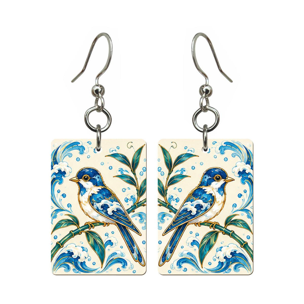 Tide Wind Bamboo Bird Mahjong Earrings | FWMJ115 — earring pair