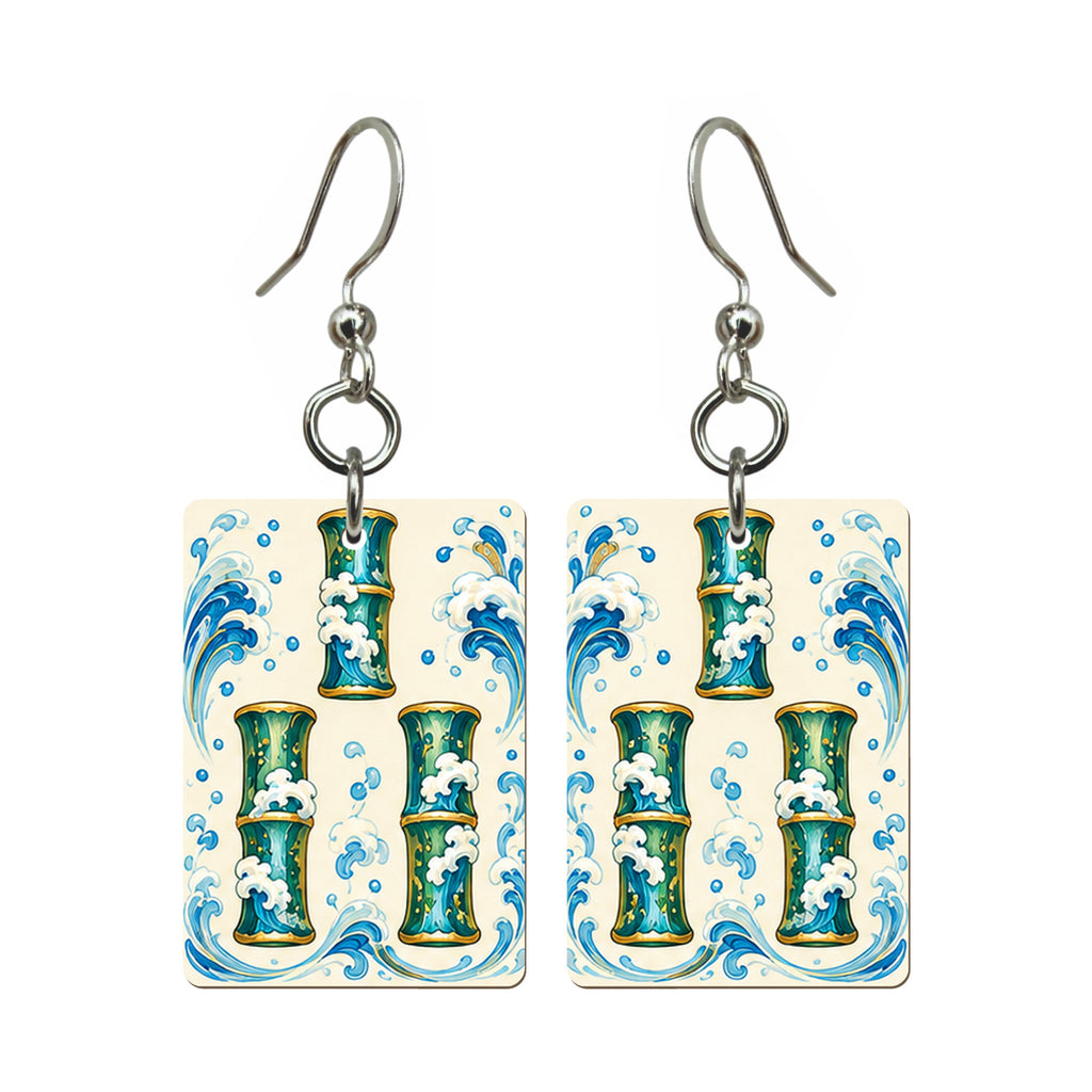 Tide Wind Three Bamboo Mahjong Earrings | FWMJ116 — earring pair