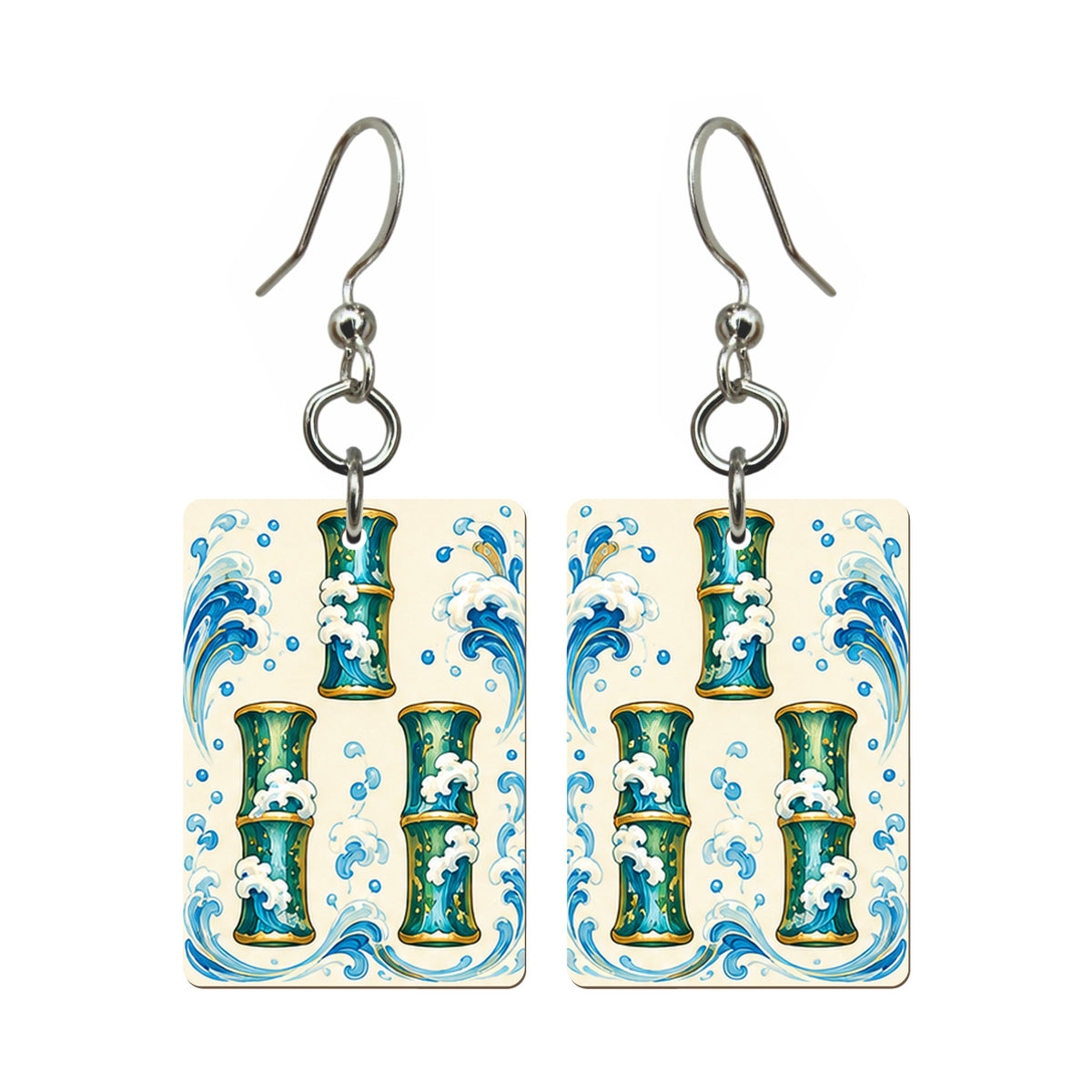 Tide Wind Three Bamboo Mahjong Earrings | FWMJ116 — earring pair