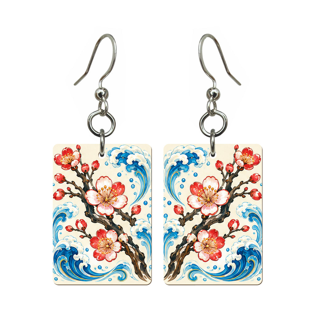 Tide Wind Plum Blossom Mahjong Earrings | FWMJ122 — earring pair