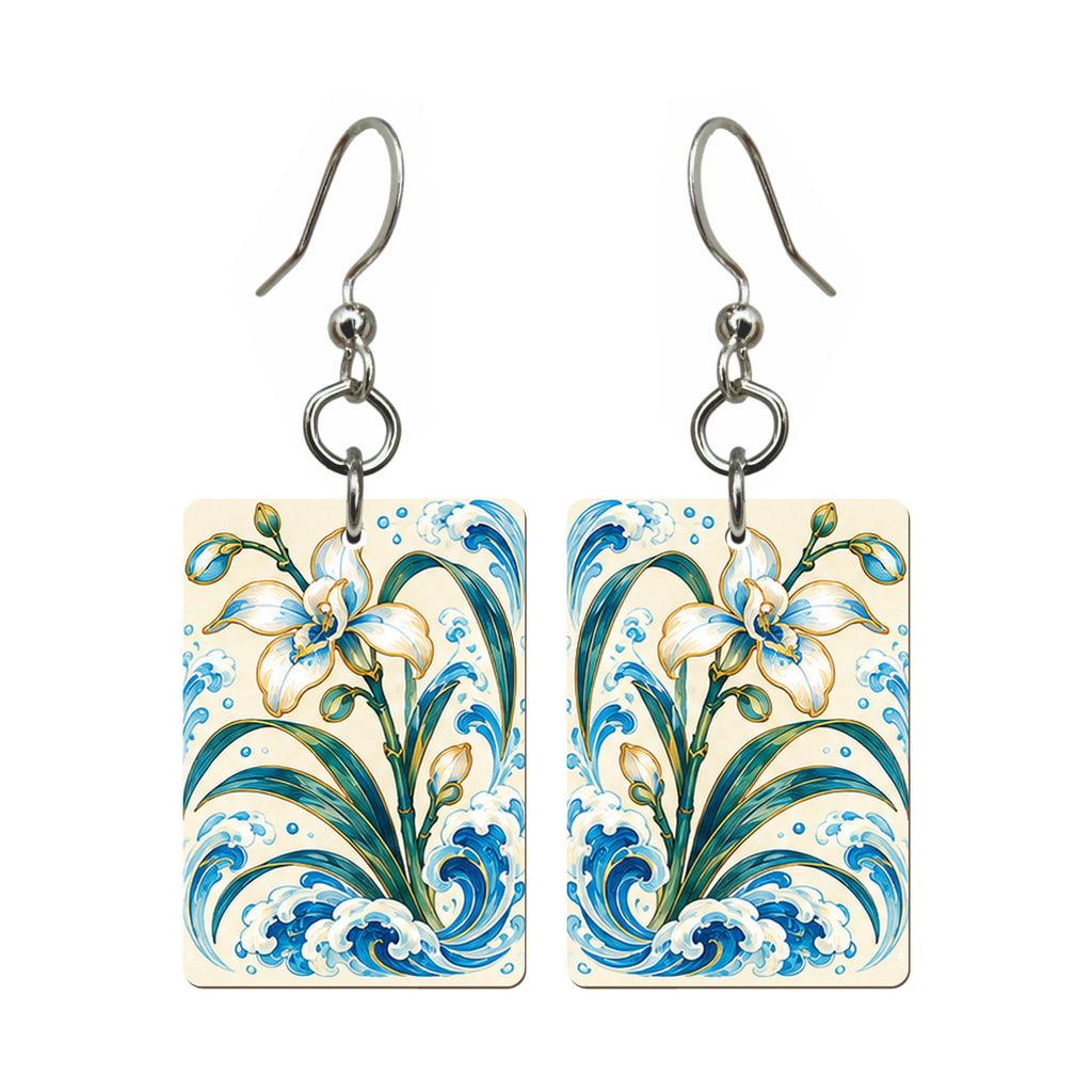 Tide Wind Orchid Mahjong Earrings | FWMJ123 — earring pair