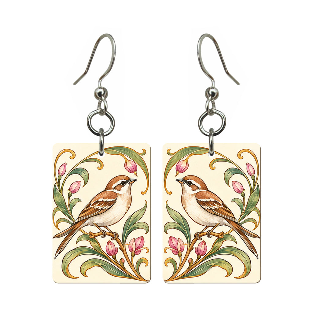 Nouveau Orchid Bamboo Bird Mahjong Earrings | FWMJ127 — earring pair
