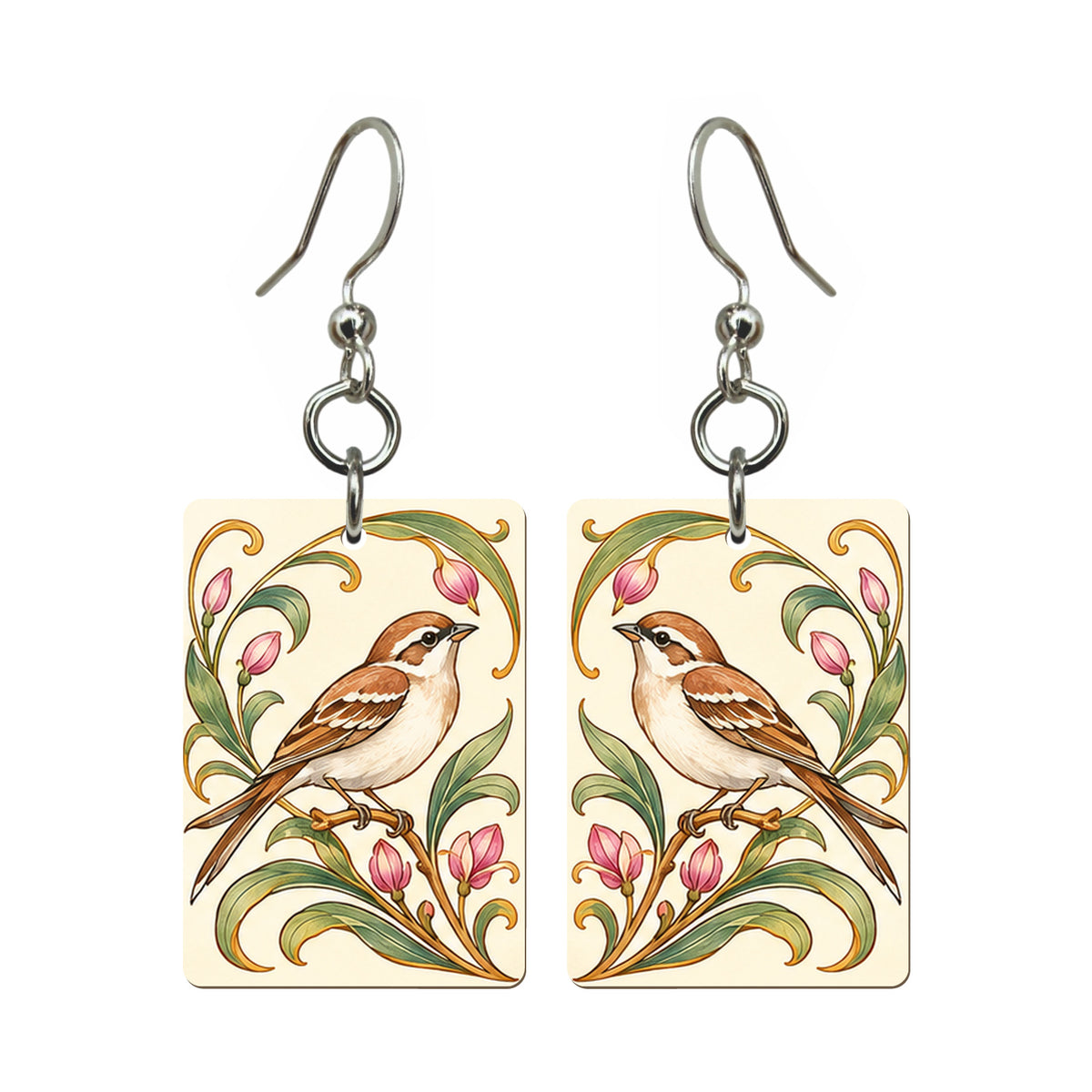 Nouveau Orchid Bamboo Bird Mahjong Earrings | FWMJ127 — earring pair