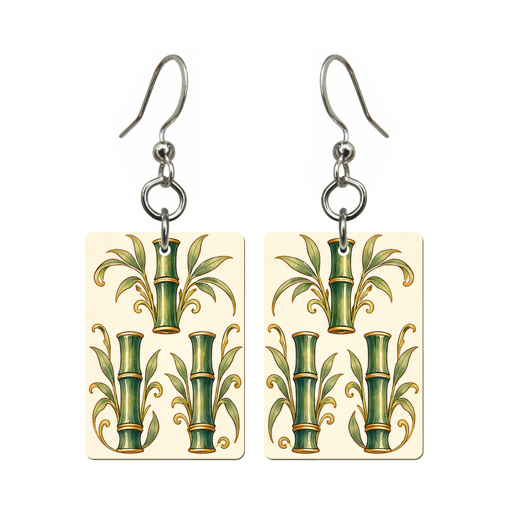 Nouveau Orchid Three Bamboo Mahjong Earrings | FWMJ128 — earring pair