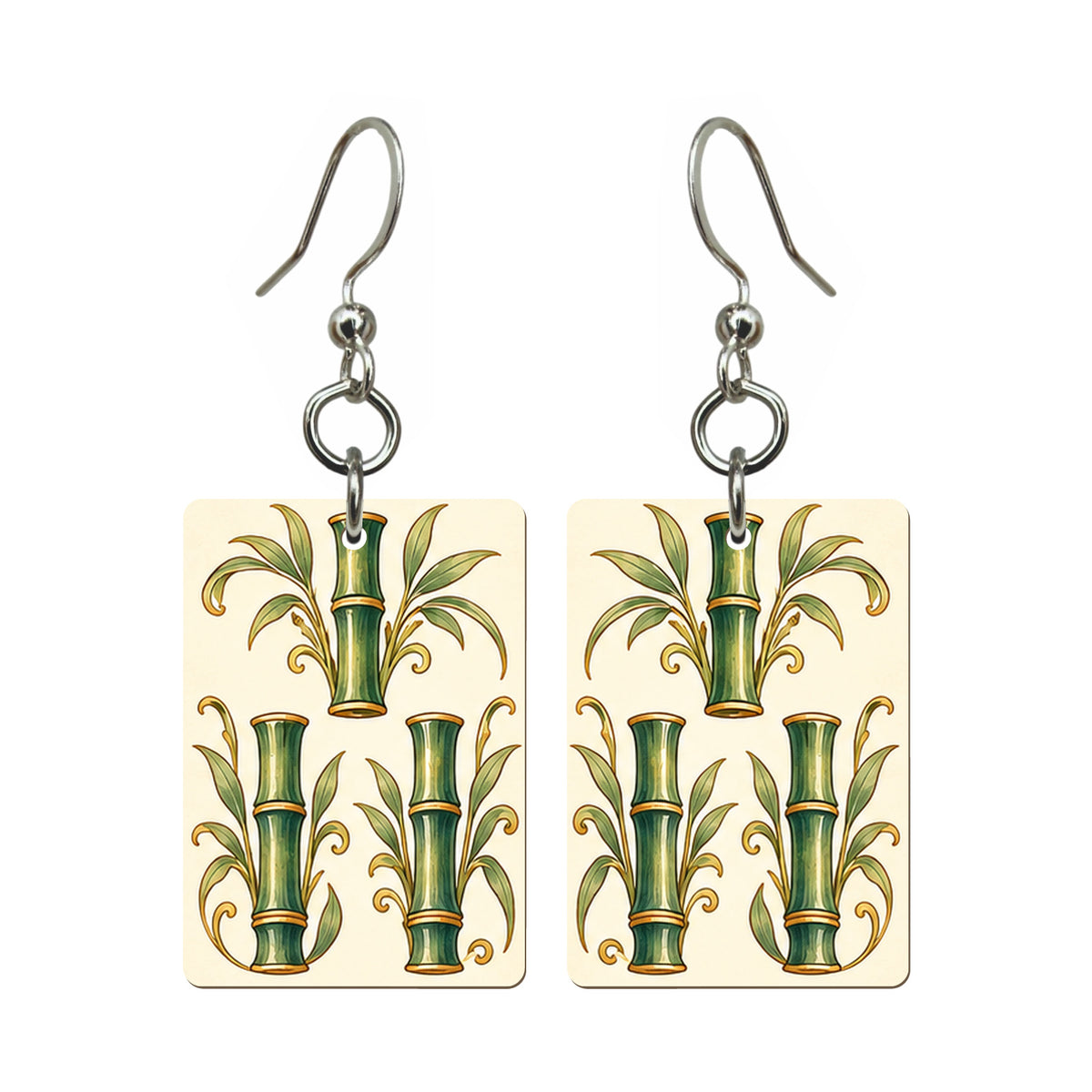 Nouveau Orchid Three Bamboo Mahjong Earrings | FWMJ128 — earring pair