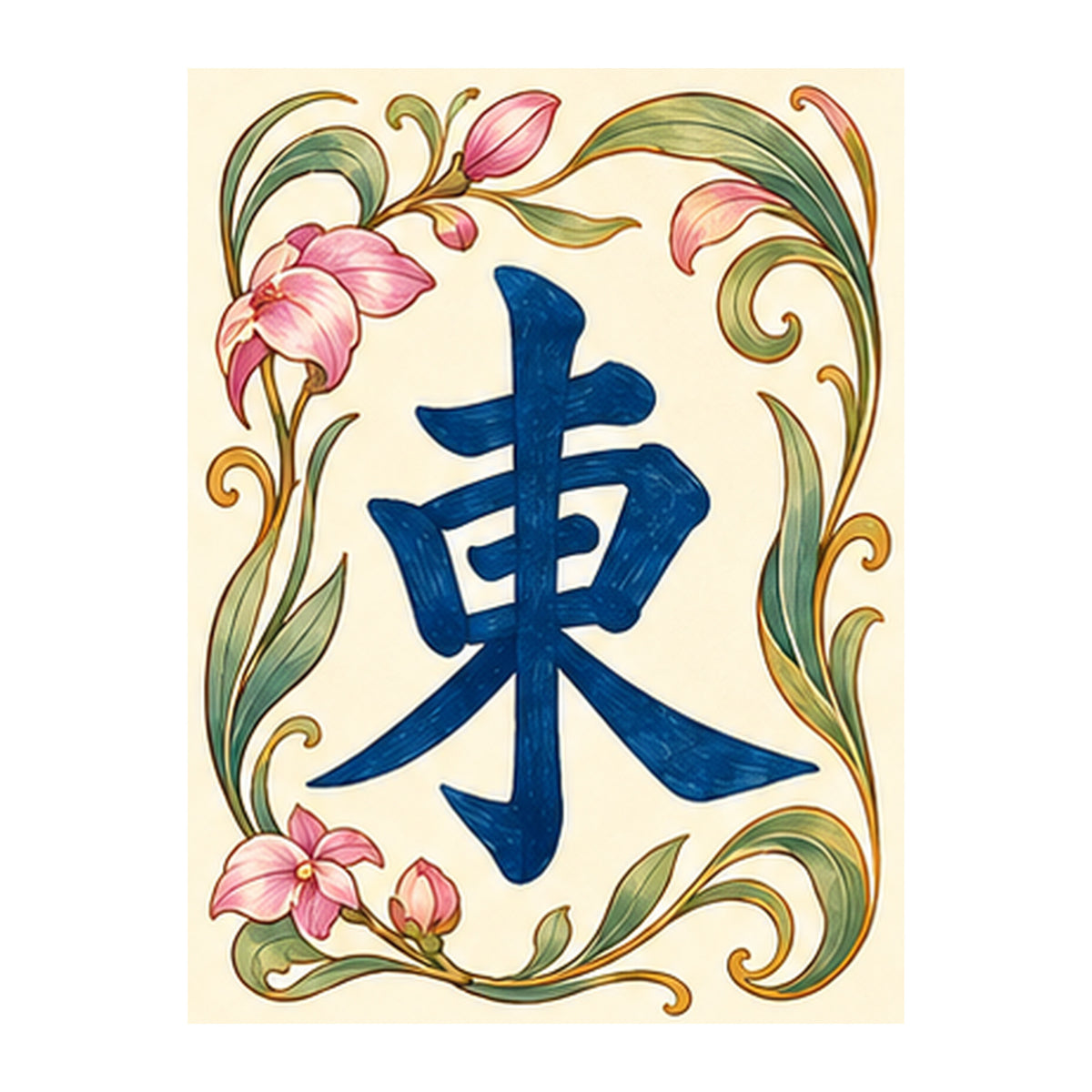 Nouveau Orchid East Wind Mahjong Earrings | FWMJ130 — artwork detail