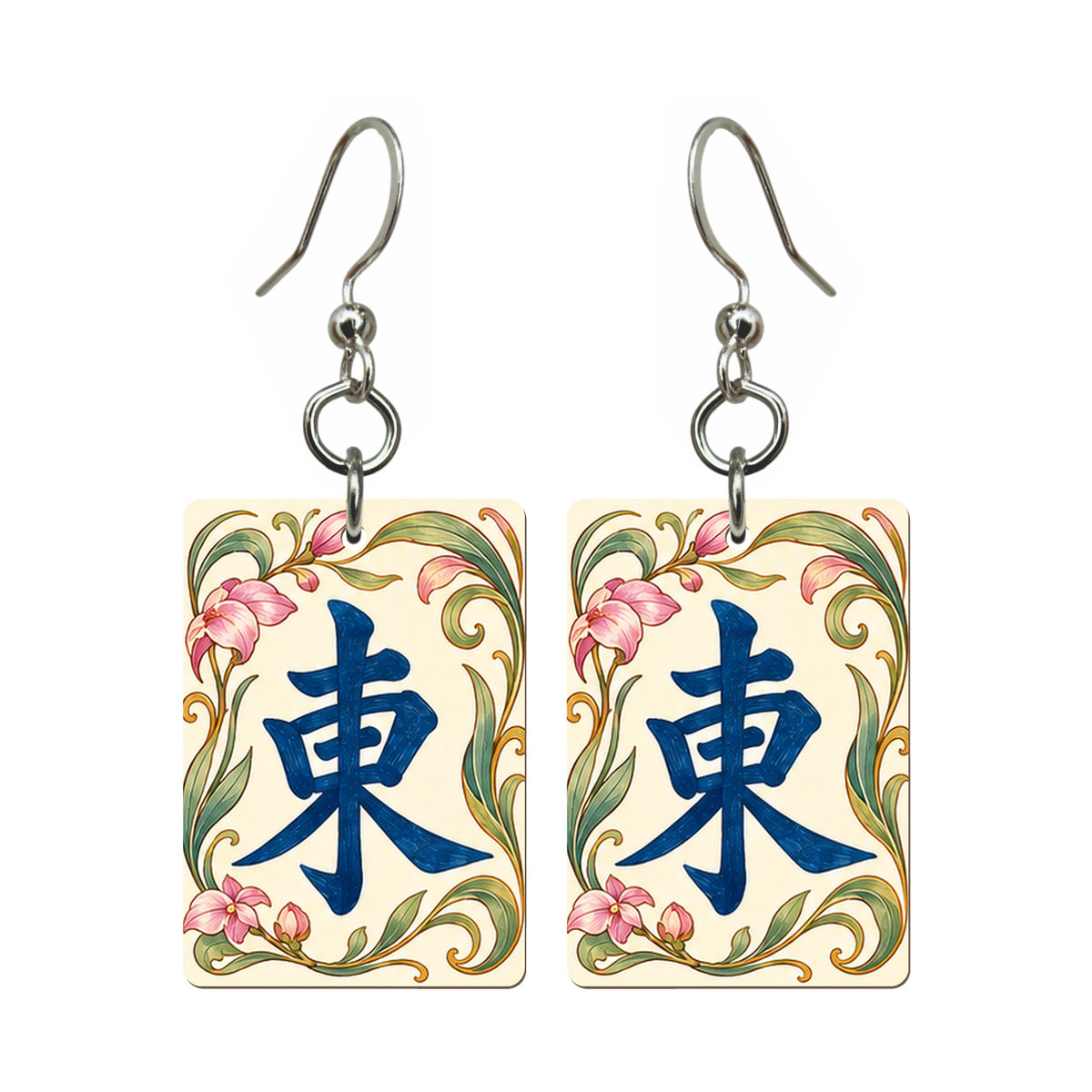 Nouveau Orchid East Wind Mahjong Earrings | FWMJ130 — earring pair