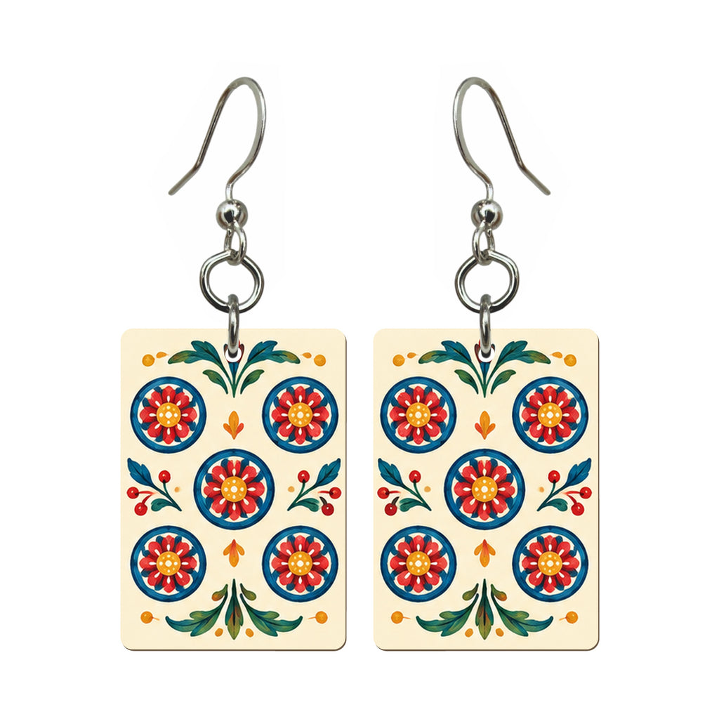 Folk Luck Five Dot Mahjong Earrings | FWMJ137 — earring pair