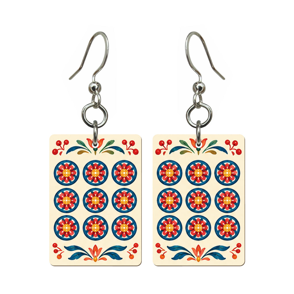 Folk Luck Nine Dot Mahjong Earrings | FWMJ138 — earring pair