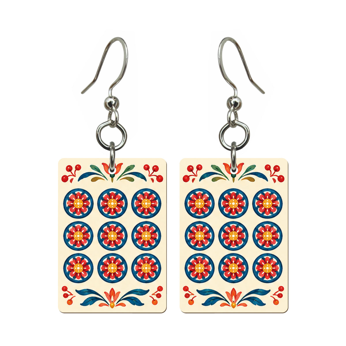 Folk Luck Nine Dot Mahjong Earrings | FWMJ138 — earring pair