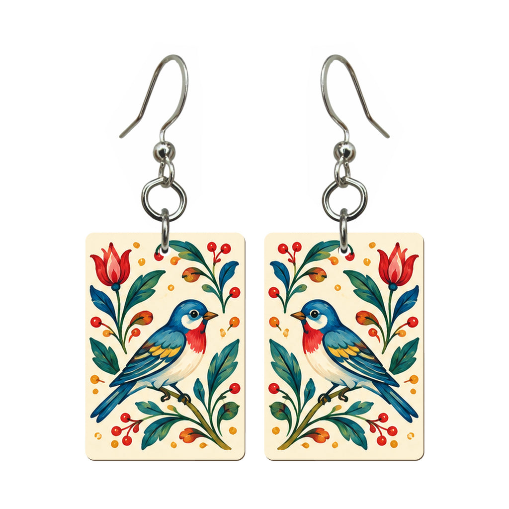 Folk Luck Bamboo Bird Mahjong Earrings | FWMJ139 — earring pair