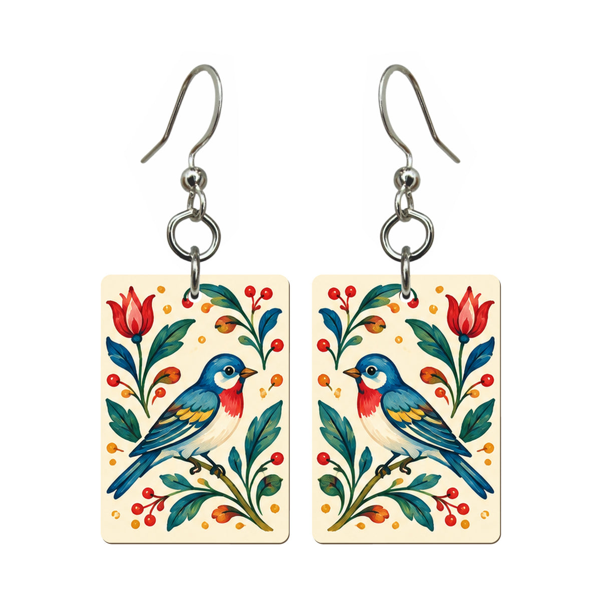 Folk Luck Bamboo Bird Mahjong Earrings | FWMJ139 — earring pair