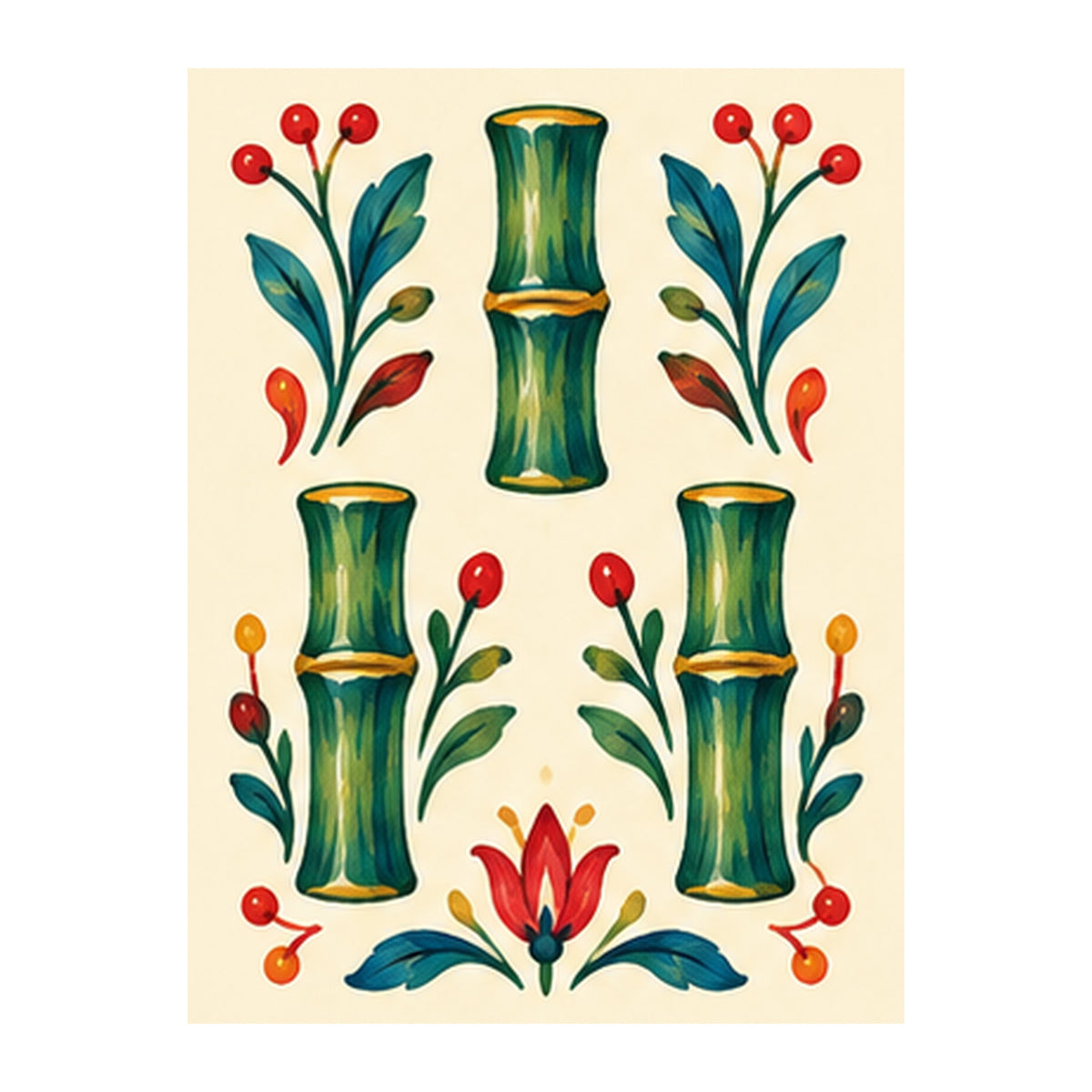 Folk Luck Three Bamboo Mahjong Earrings | FWMJ140 — artwork detail