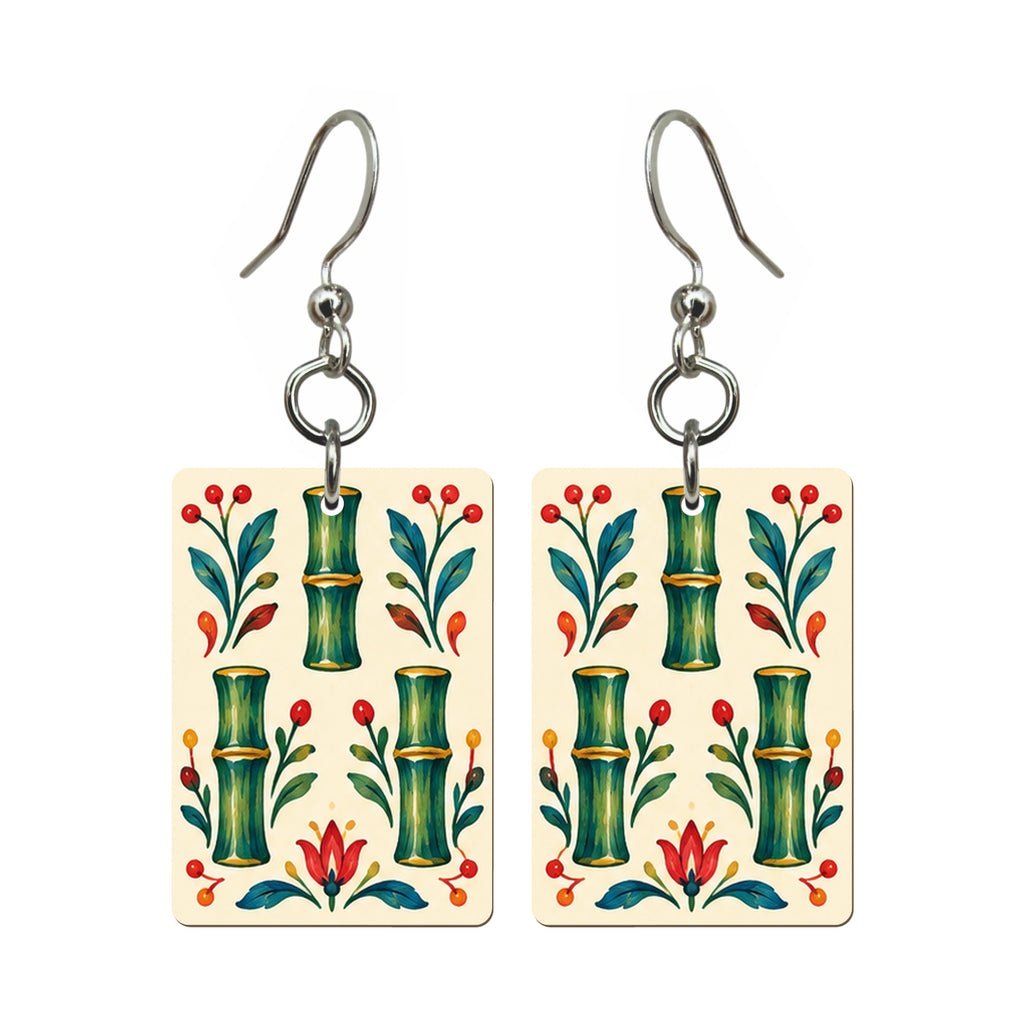 Folk Luck Three Bamboo Mahjong Earrings | FWMJ140 — earring pair