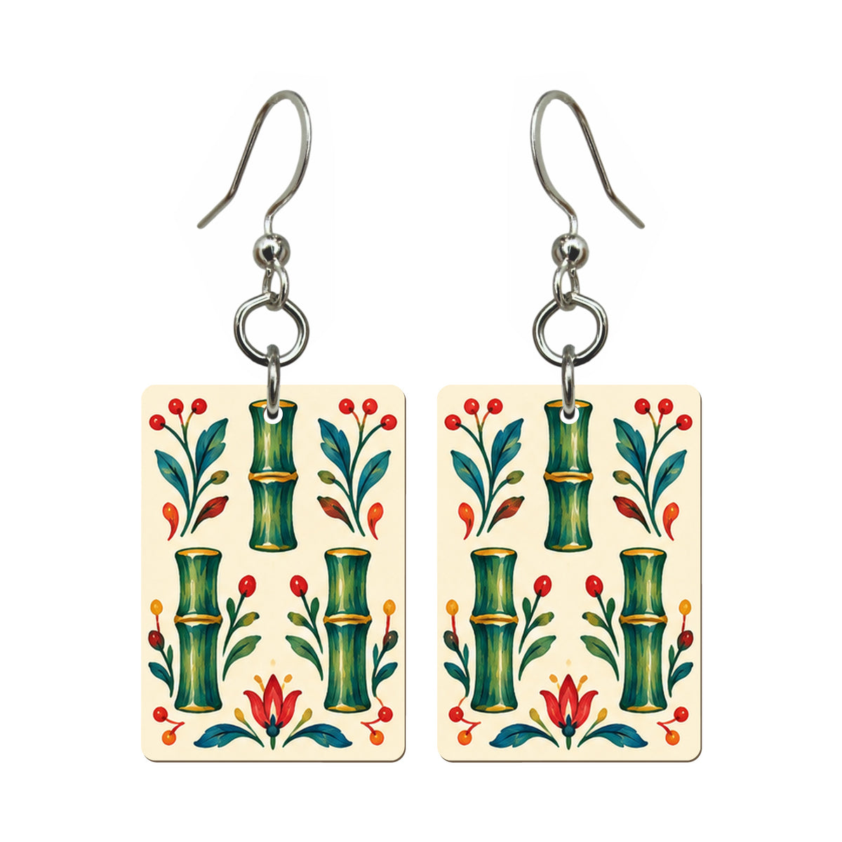 Folk Luck Three Bamboo Mahjong Earrings | FWMJ140 — earring pair