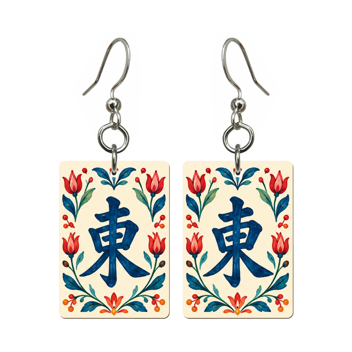 Folk Luck East Wind Mahjong Earrings | FWMJ142 — earring pair