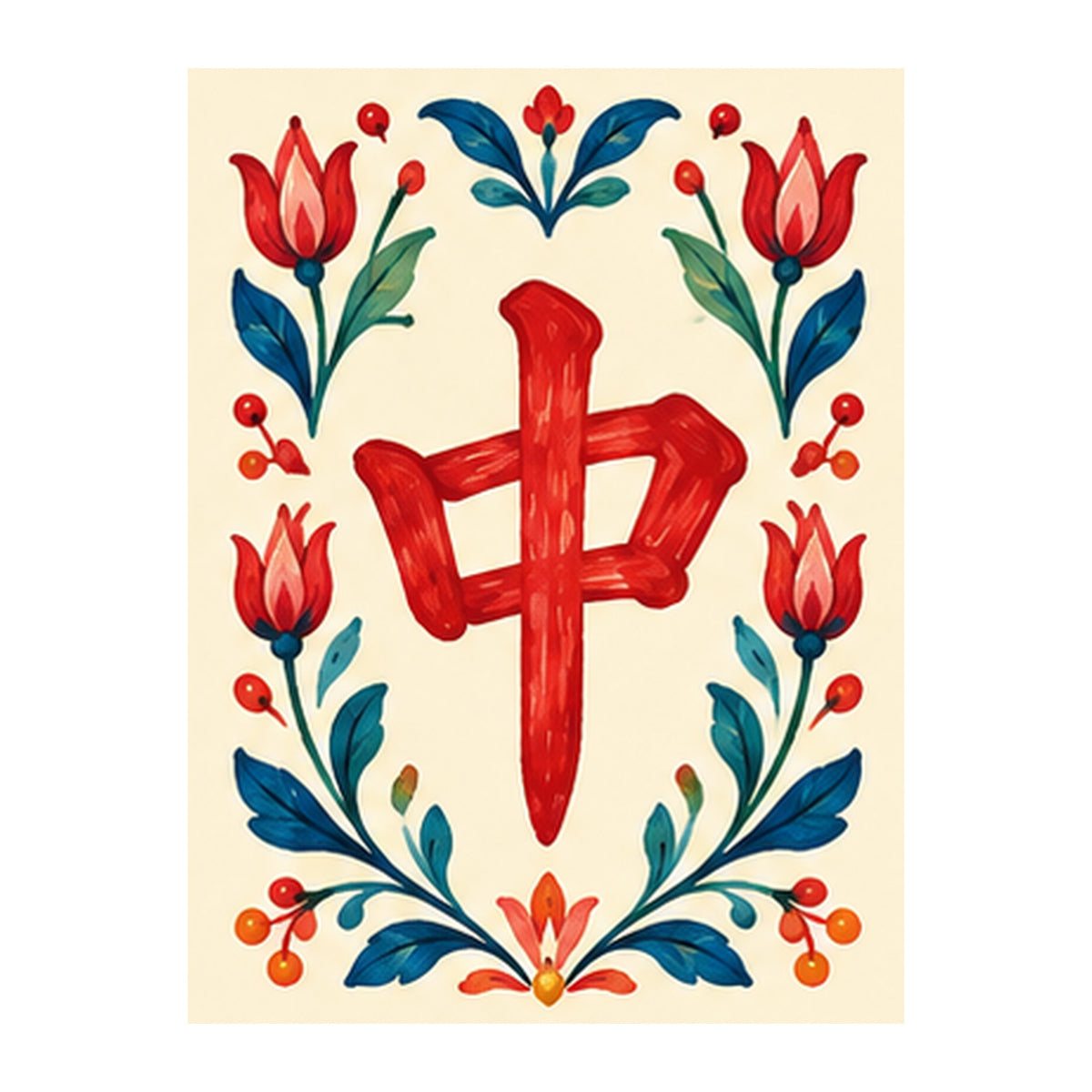 Folk Luck Red Dragon Mahjong Earrings | FWMJ143 — artwork detail