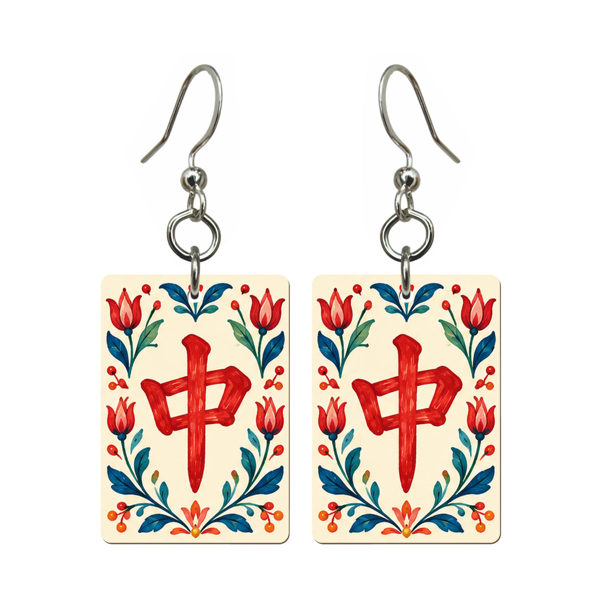 Folk Luck Red Dragon Mahjong Earrings | FWMJ143 — earring pair