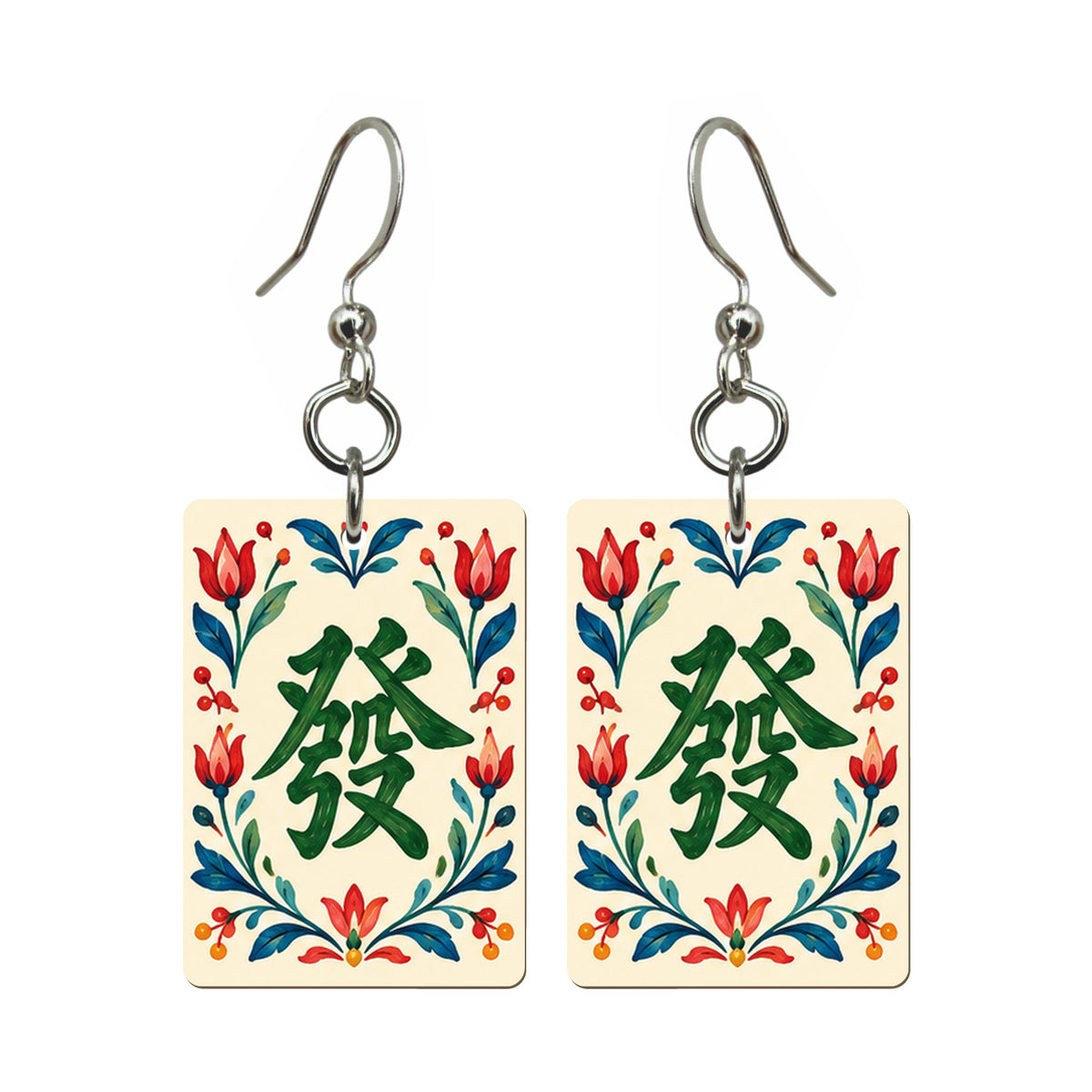 Folk Luck Green Dragon Mahjong Earrings | FWMJ144 — earring pair