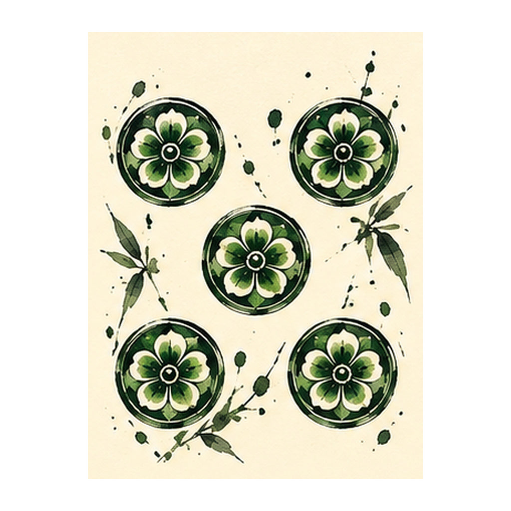 Ink Bamboo Five Dot Mahjong Earrings | FWMJ149 — artwork detail