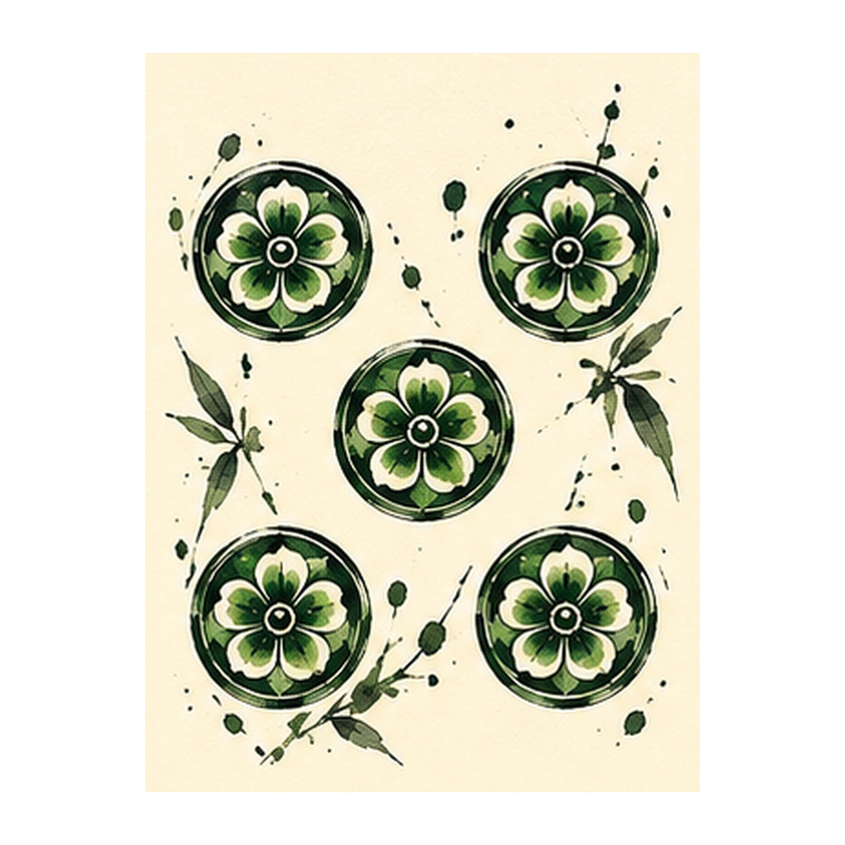 Ink Bamboo Five Dot Mahjong Earrings | FWMJ149 — artwork detail