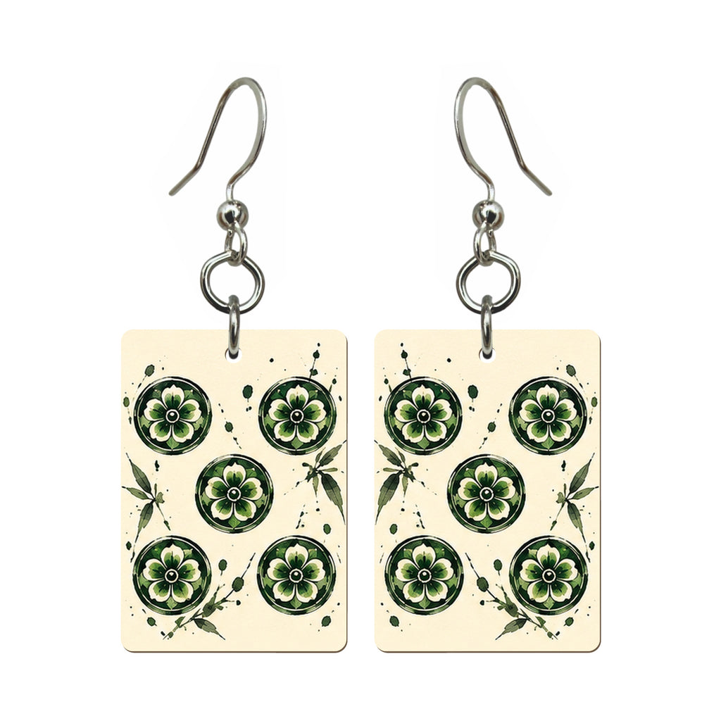 Ink Bamboo Five Dot Mahjong Earrings | FWMJ149 — earring pair