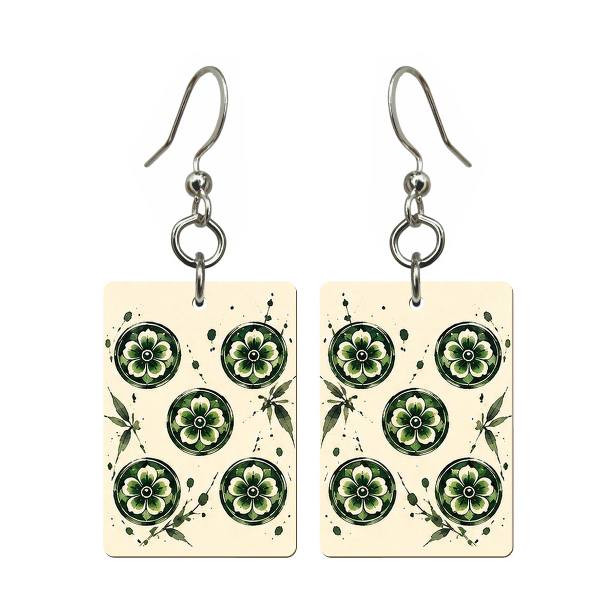 Ink Bamboo Five Dot Mahjong Earrings | FWMJ149 — earring pair