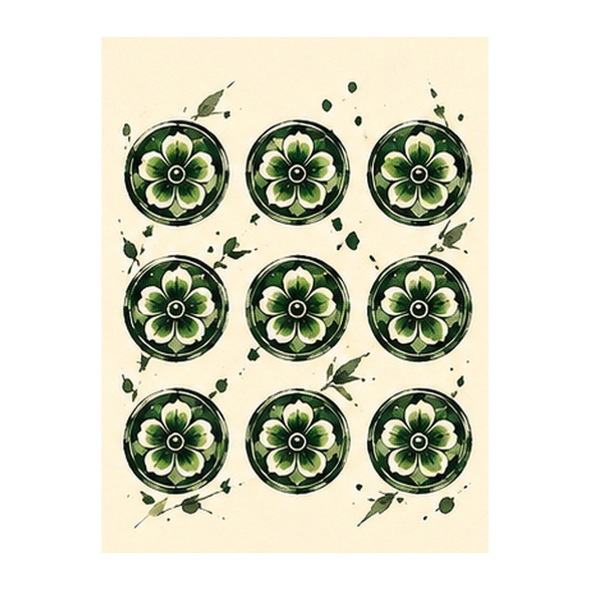Ink Bamboo Nine Dot Mahjong Earrings | FWMJ150 — artwork detail