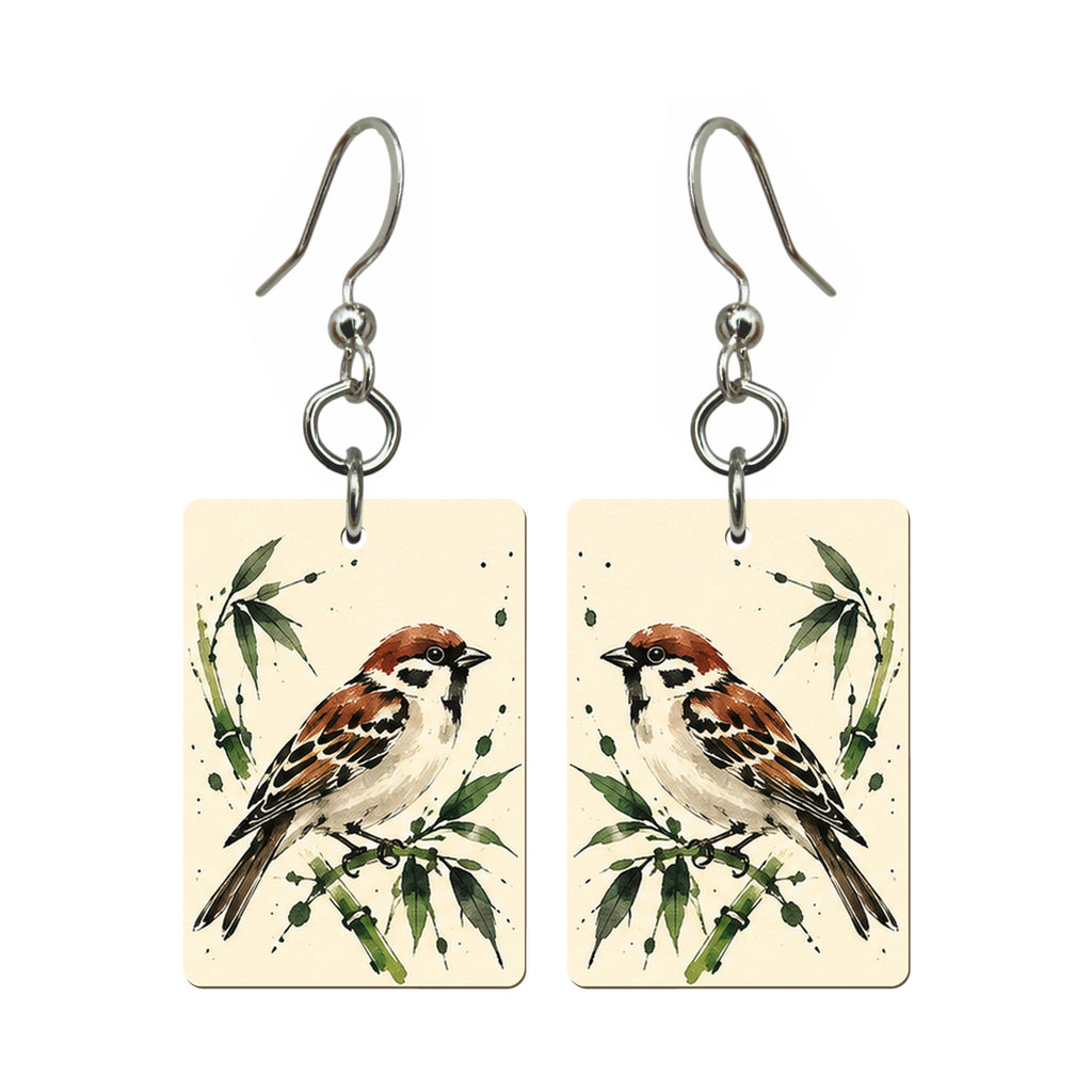 Ink Bamboo Bamboo Bird Mahjong Earrings | FWMJ151 — earring pair