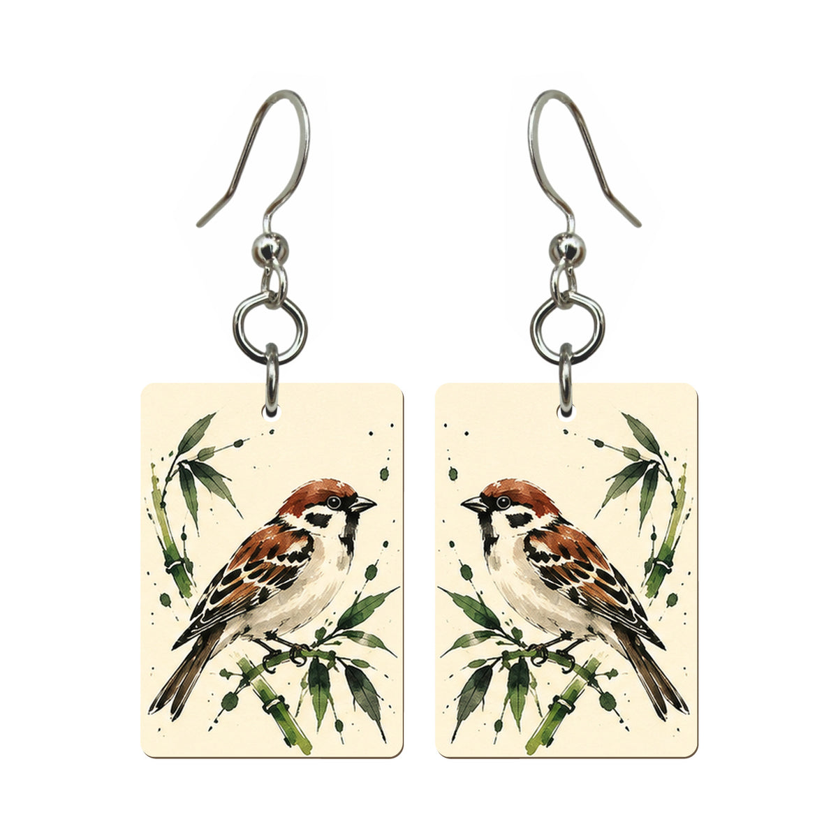 Ink Bamboo Bamboo Bird Mahjong Earrings | FWMJ151 — earring pair