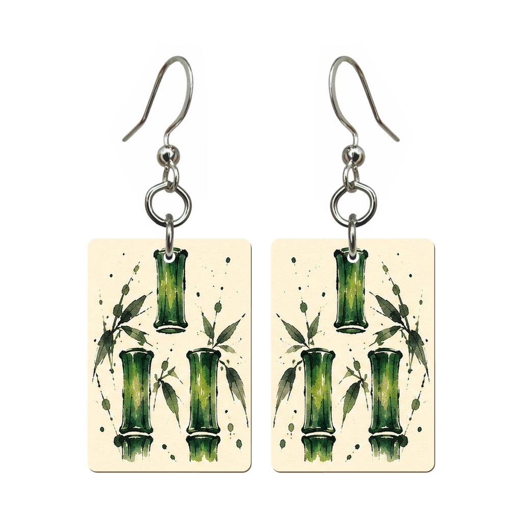 Ink Bamboo Three Bamboo Mahjong Earrings | FWMJ152 — earring pair