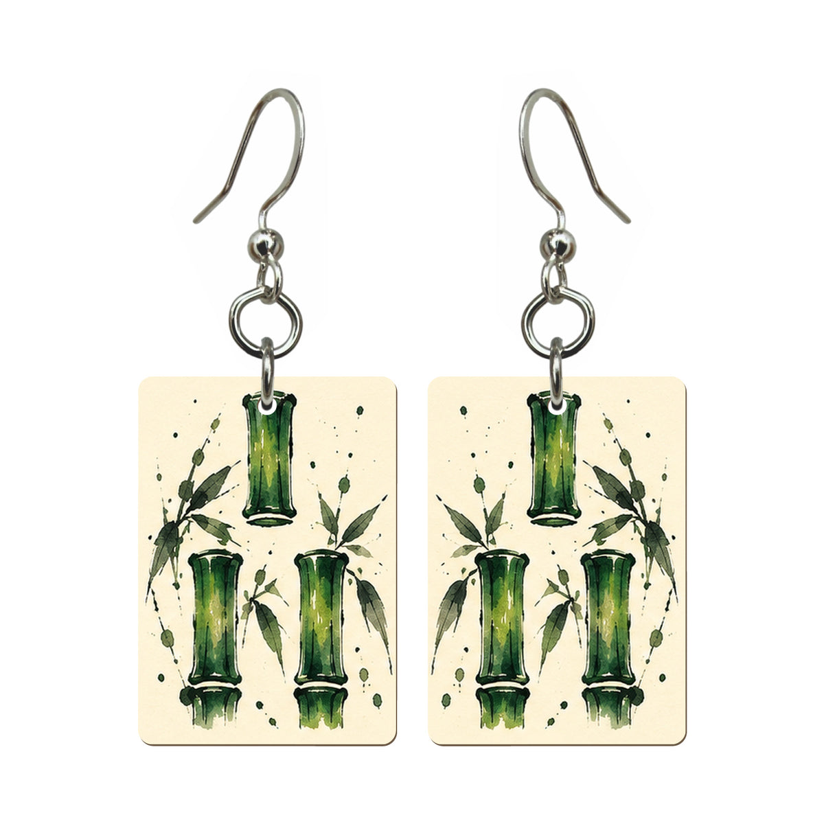 Ink Bamboo Three Bamboo Mahjong Earrings | FWMJ152 — earring pair