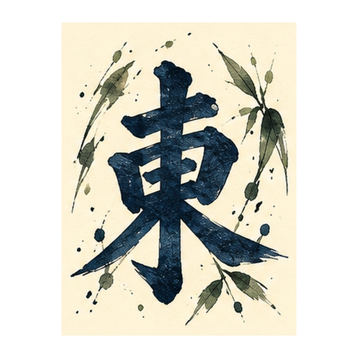 Ink Bamboo East Wind Mahjong Earrings | FWMJ154 — artwork detail