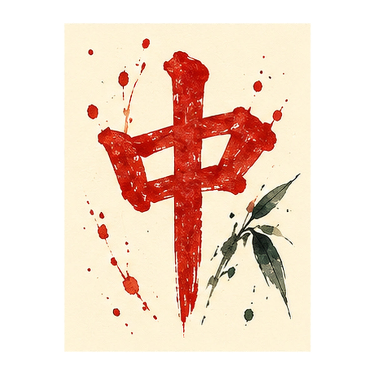 Ink Bamboo Red Dragon Mahjong Earrings | FWMJ155 — artwork detail