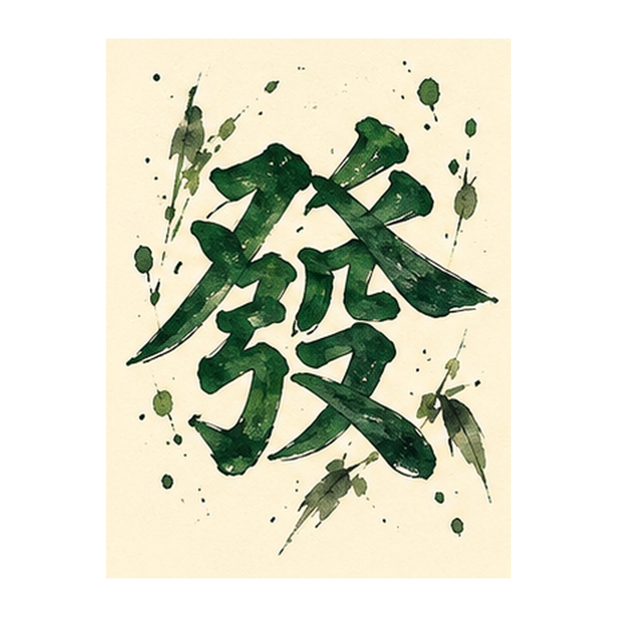 Ink Bamboo Green Dragon Mahjong Earrings | FWMJ156 — artwork detail