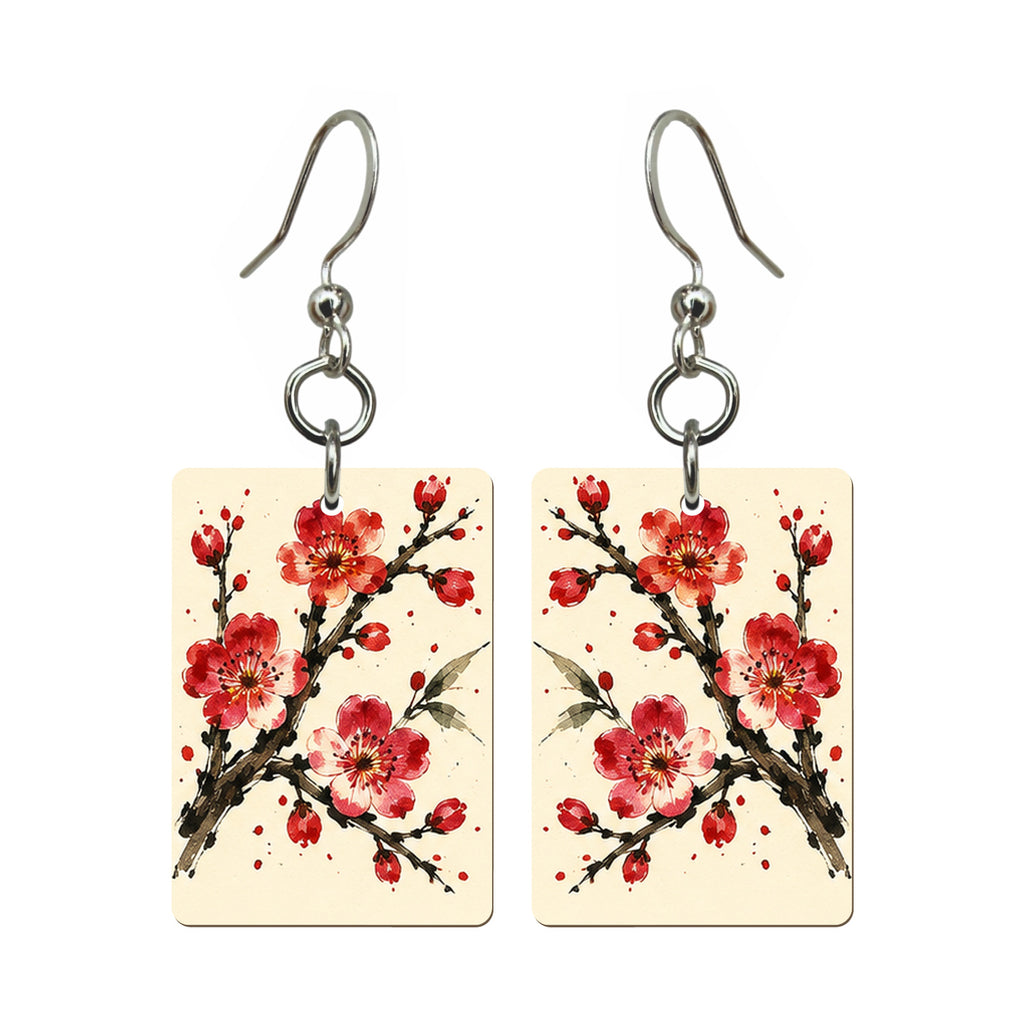 Ink Bamboo Plum Blossom Mahjong Earrings | FWMJ158 — earring pair