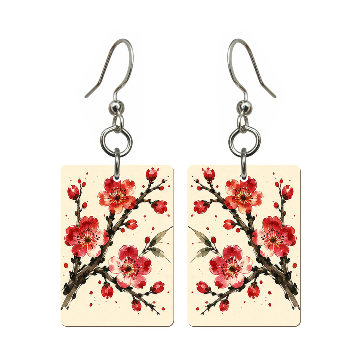 Ink Bamboo Plum Blossom Mahjong Earrings | FWMJ158 — earring pair