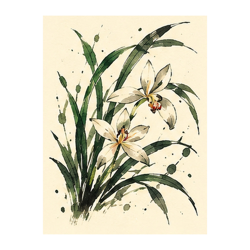 Ink Bamboo Orchid Mahjong Earrings | FWMJ159 — artwork detail