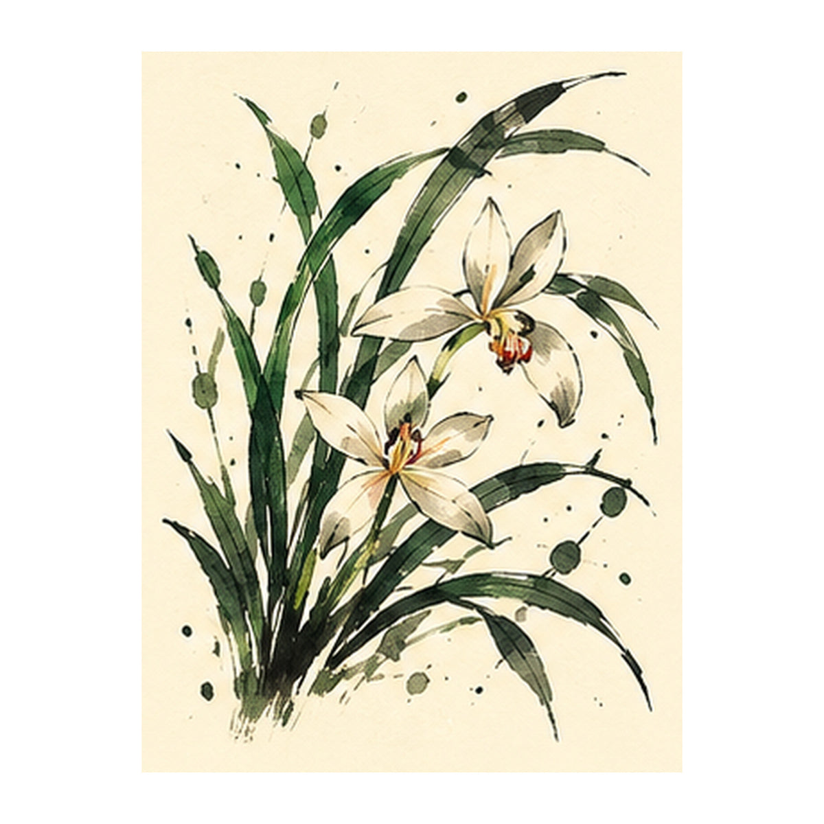 Ink Bamboo Orchid Mahjong Earrings | FWMJ159 — artwork detail