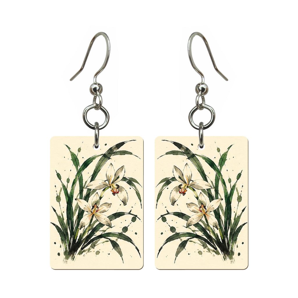 Ink Bamboo Orchid Mahjong Earrings | FWMJ159 — earring pair